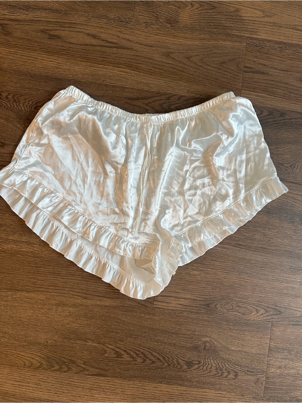 Women's White Ruffle Hem Lounge Shorts